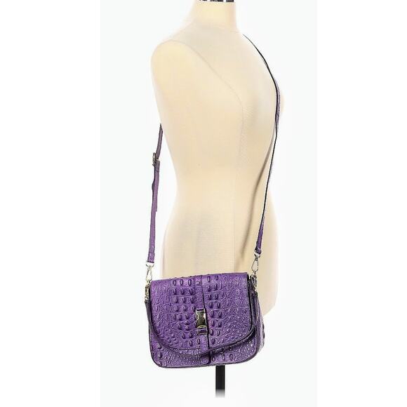 Firenze Italy Purple Leather Croc Embossed Long Strap/Short Strap Shoulder Bag - Picture 5 of 16